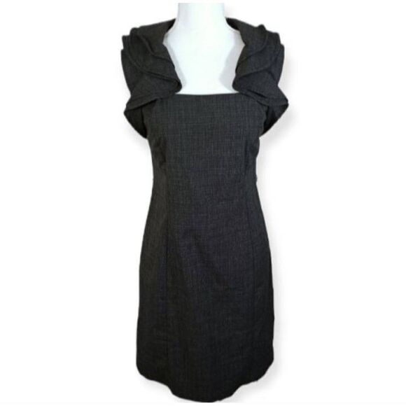 EMMA & MICHELE CHARCOAL RUFFLE MIDI DRESS SZ.8 EUC. - Picture 2 of 10